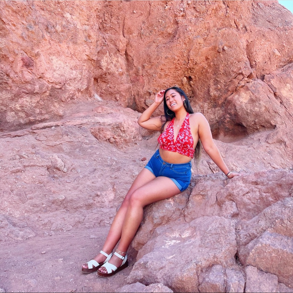 Red floral halter top
